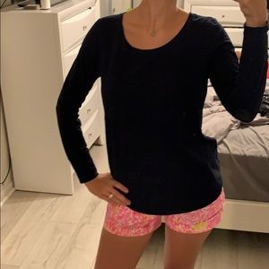 Navy blue shimmer long sleeve crew neck shirt LOFT